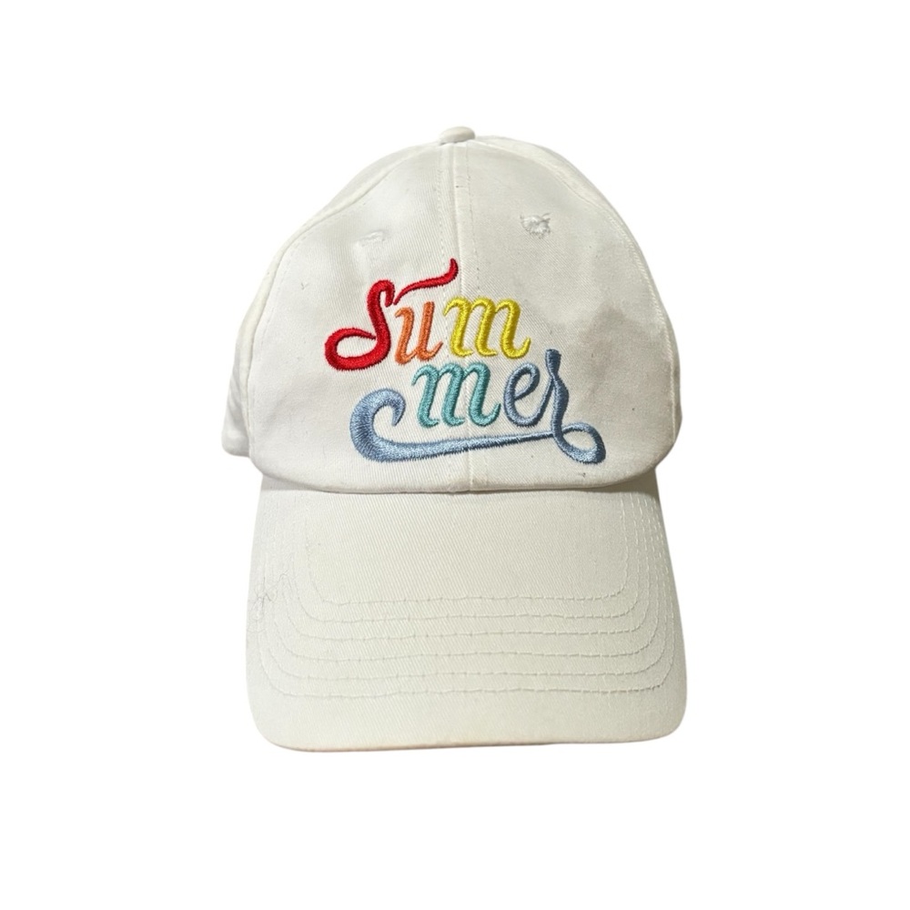 Embroidered Rainbow Colored Summer Logo One Size Adjustable Strap Hat Cap White